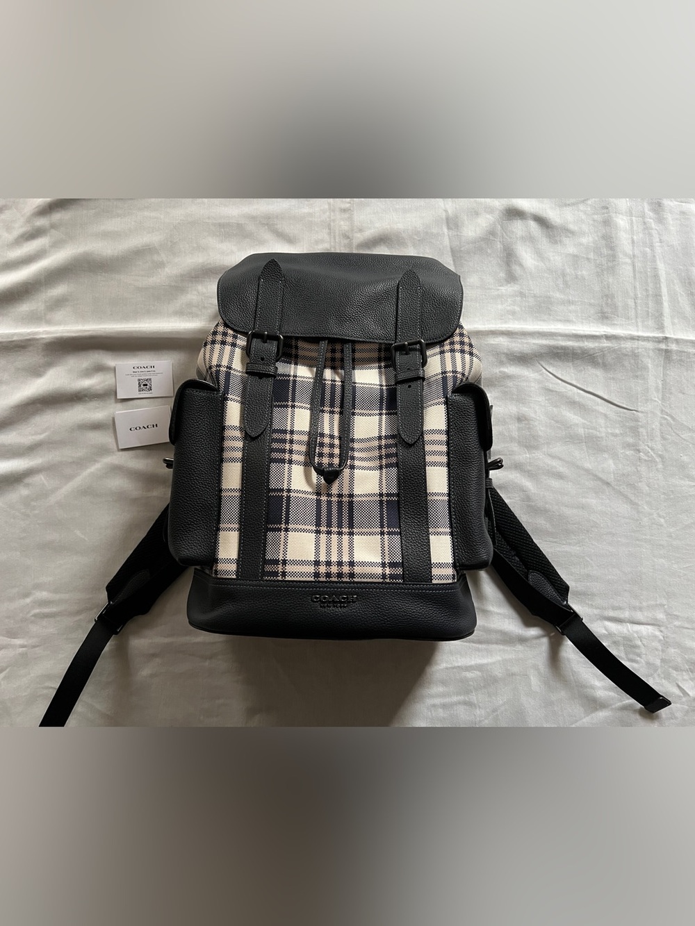 COACH Hudson Backpack With Garden Plaid Print C8187